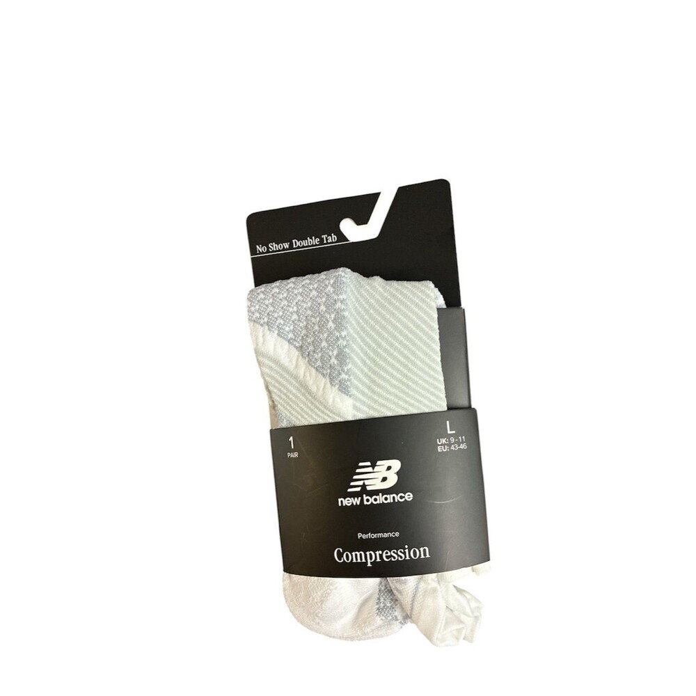 New Balance Men’s No-Show double tab Compression Socks Light Gray/White Large